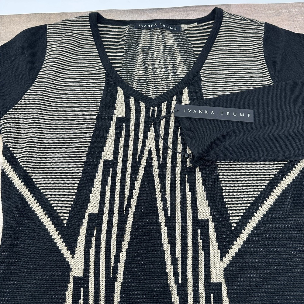 NWT~Ivanka Trump Sweater Stretch Knit Dress ~Small~ Geometric‎  Black/ Champagne - Picture 3 of 9